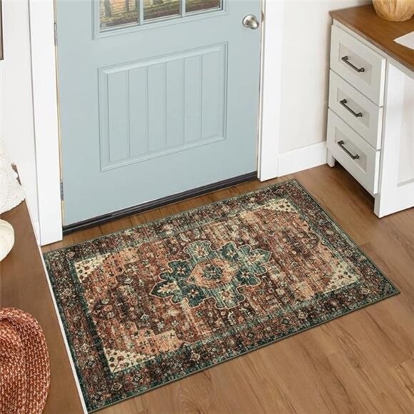 Washable Vintage Bathroom Rug, Small Area Rug 2x3 Entryway Rug Indoor Door Mat - Picture 6 of 6